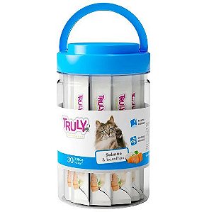 Truly Creamy Salmão e Bacalhau pote com 30 tubos petisco cremoso p/ gatos