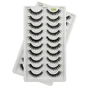 Cílios Postiços Cartela 10 Pares LX-8: Volume e Efeito Dramático para um Look Marcante