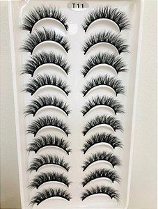 Cílios Postiços Cartela 10 Pares T11: Volume e Efeito Dramático para um Look Marcante