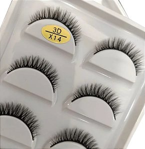Cílios Postiços X14 - Cartela com 5 Pares - Efeito Natural e Dramático - Reutilizáveis