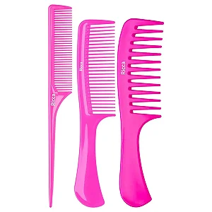Pentes Basic Pack 3 Ricca – Conjunto com 3 Pentes Resistentes e Duráveis para Desembaraçar e Criar Penteados