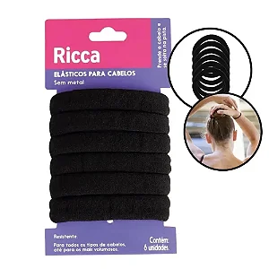 Elásticos Para Cabelos Ricca Preto Com 6 Unidades