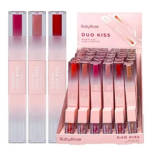 Batom Duo Kiss 2 em 1 - Ruby Rose Linha Rosa | Batom + Gloss para Lábios Perfeitos