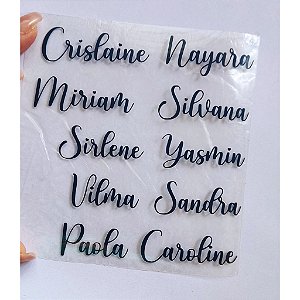 Adesivo nome termocolante- Cartela com 10 nomes de até 1,5cm de altura- Filme de Recorte