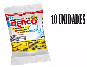 10 Unidades Pedra Cloro Genco Tabletes T-200 Ação 3 Em 1