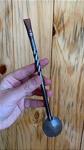 Bomba de Alpaca Envelhecida Parcialmente Torcida/Biqueira em Bronze - 22 cm