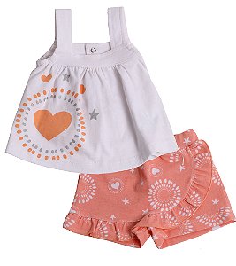 Conjunto Rosetas Bata em Meia Malha Premium 100% Algodão e Short-Saia em Cotton Premium