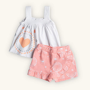 Conjunto 2 Peças Bebê Menina Bata e Short-Saia Meia Malha Cotton Premium