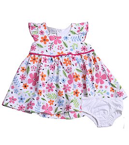 Vestido Floral em Meia Malha Premium 100% Algodão com Calcinha