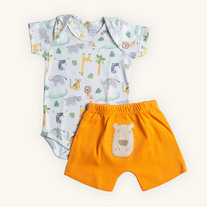 Conjunto Body Short Bebê Safari Cotton Premium e Suedine 100% Algodão