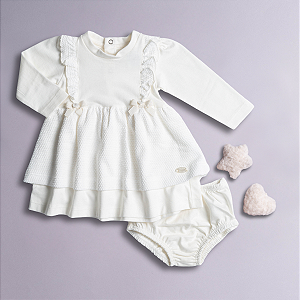 Vestido Bebê Tricozinho Suedine Premium 100% Algodão e Malha Tricot