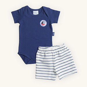 Conjunto Body e Short Bebê Mariner em Cotton e Moletinho 100% Algodão