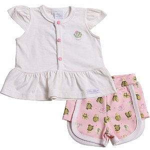 Conjunto Cactos Bata 100% Algodão Premium com Short em Moletinho Bebê Menina