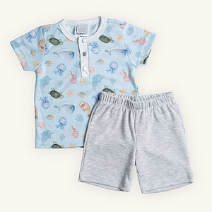 Conjunto Bebê Menino Verão Fundo do Mar em Modal Premium e Moletinho