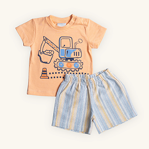 Conjunto Bebê Menino Verão Trator Camiseta Short 100% Algodão