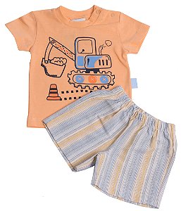 Conjunto Trator Camiseta Meia Malha 100% Algodão Premium e Short em Tricoline 100% Algodão