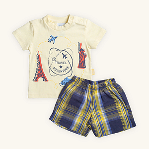 Conjunto Bebê Menino Verão Travel Camiseta Short 100% Algodão