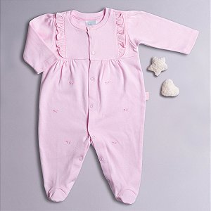 Macacão Bebê Borboletas Rosa Suedine Premium 100% Algodão