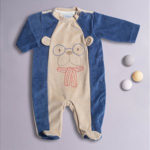 Macacão Bebê Cachorro de Óculos em Plush Premium