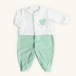 Macacão Bebê Urso Estrelas Verde Maçã em Plush Premium