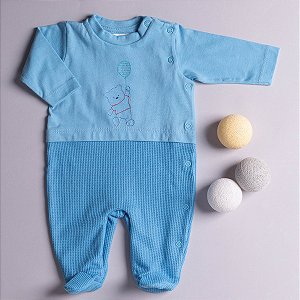 Macacão Bebê Urso Balão em Meia Malha Premium 100% Algodão e Malha Tricot