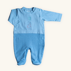 Macacão Bebê Urso Balão em Meia Malha Premium 100% Algodão e Malha Tricot