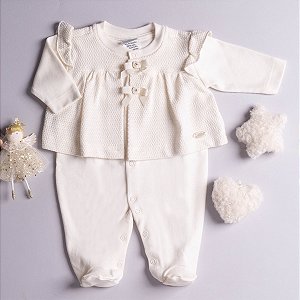 Macacão Vestido Bebê Tricozinho em Suedine 100% Algodão e Malha Tricot
