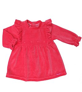 Vestido Babados Bordados Corações em Plush Premium