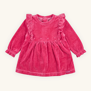 Vestido Bebê Babados Bordados Corações em Plush Premium