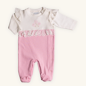 Macacão Bebê Ramo de Flor com Renda Suedine 100% Algodão Premium