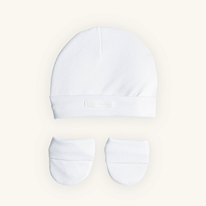 Kit Touca e Luvas Bebê Branco em Suedine Premium 100% Algodão