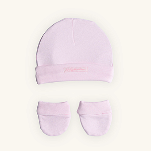 Kit Touca e Luvas Bebê Rosa em Suedine Premium 100% Algodão