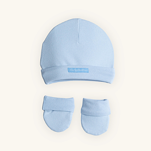 Kit Touca e Luvas Bebê Azul Claro em Suedine Premium 100% Algodão