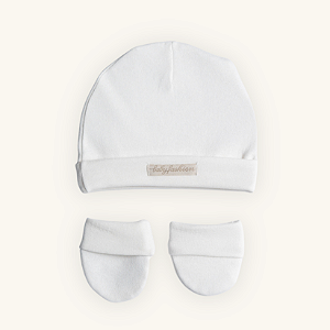 Kit Touca e Luvas Bebê Cru em Suedine Premium 100% Algodão