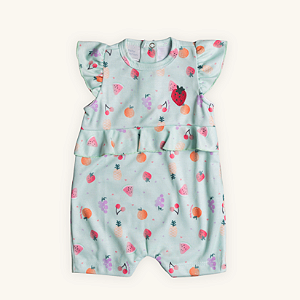 Macaquinho Bebê Romper Moranguinho Suedine Mista Premium