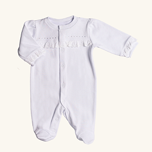 Macacão Bebê Brilhos e Renda Suedine Premium 100% Algodão