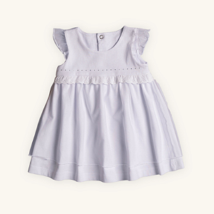 Vestido Bebê Tule com Renda e Brilhos Branco Meia Malha 100% Algodão