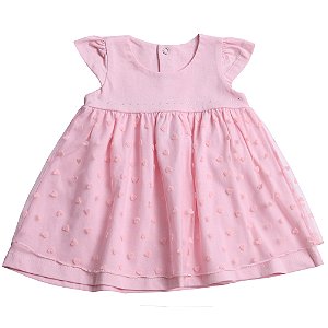 Vestido Tule Corações Rosa em Meia Malha Premium 100% Algodão