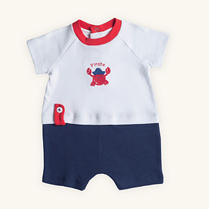 Macaquinho Bebê Romper Carangueijo em Suedine Premium 100% Algodão