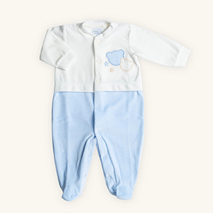 Macacão Bebê Urso Estrelas Azul Claro Plush Premium