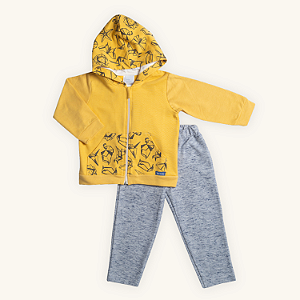 Conjunto Infantil Menino Capuz Origami Mostarda Moletom Premium