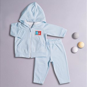 Conjunto Bebê Menino Airplane Azul Claro em Moletinho Felpado Premium