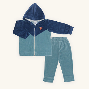 Conjunto Zíper Infantil Menino Azul Retrô e Petróleo em Plush Premium