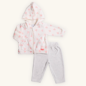 Conjunto 2 Peças Bebê Menina Capuz Raposinha Plush Premium Cru