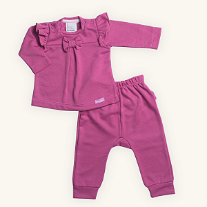 Conjunto 2 Peças Bebê Menina Uva Lacinho Babadinhos Moletom Felpado