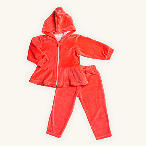Conjunto Infantil Menina Capuz Laranja Plush Premium