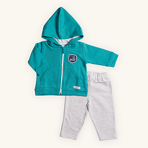 Conjunto Bebê Menino Capuz Sporting Verde e Mescla Moletom Premium