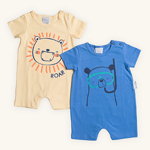 Kit 2 Macaquinhos Bebê Romper Menino Meia Malha Premium 100% Algodão