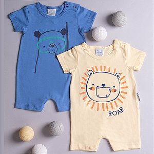 Kit 2 Macaquinhos Bebê Romper Menino Meia Malha Premium 100% Algodão