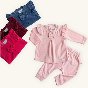 Conjunto 2 Peças Bebê Menina Laço Chic com Babadinhos Plush Premium
